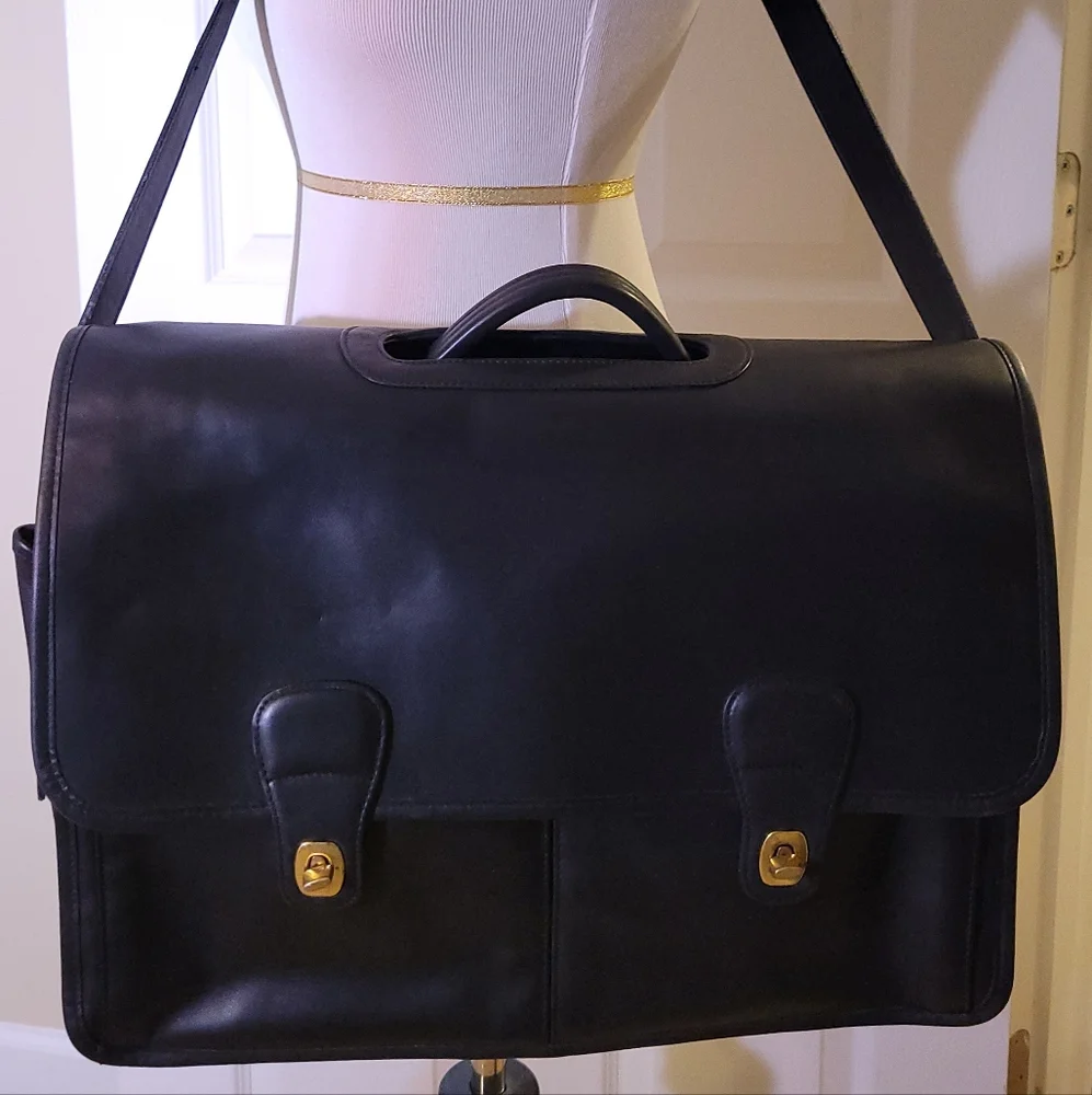 Classic Black Leather Coach Bag